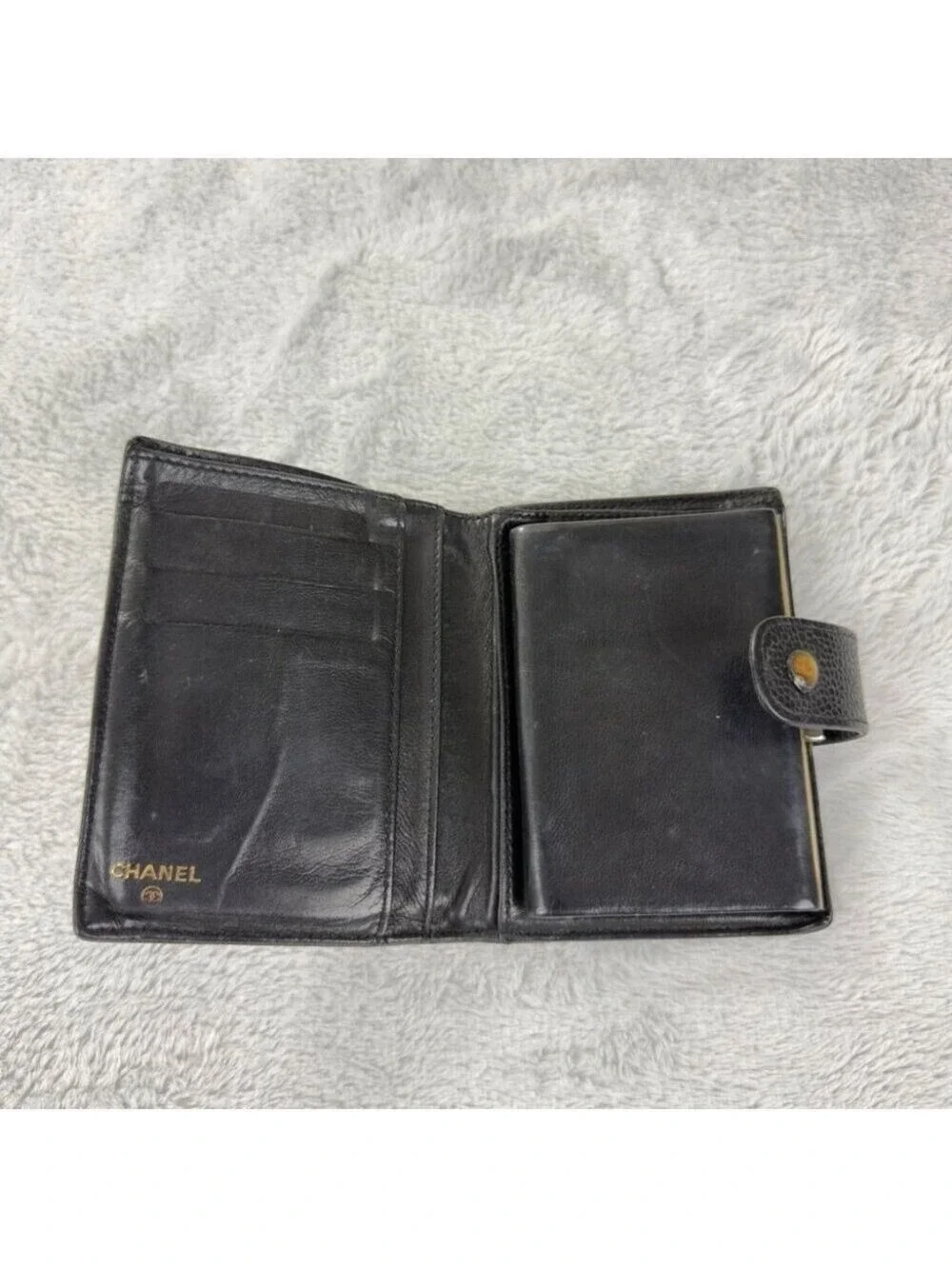 Chanel Black Grained Calfskin CC Logo Bifold Wallet